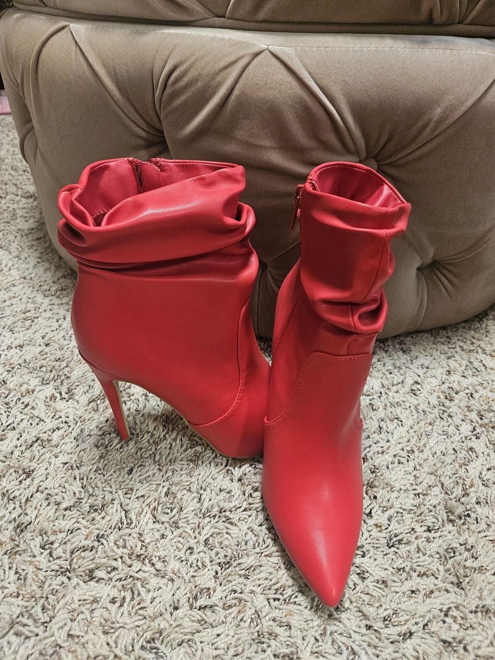 JustFab Red Pointed-Toe Slouchy Stiletto Ankle Boots